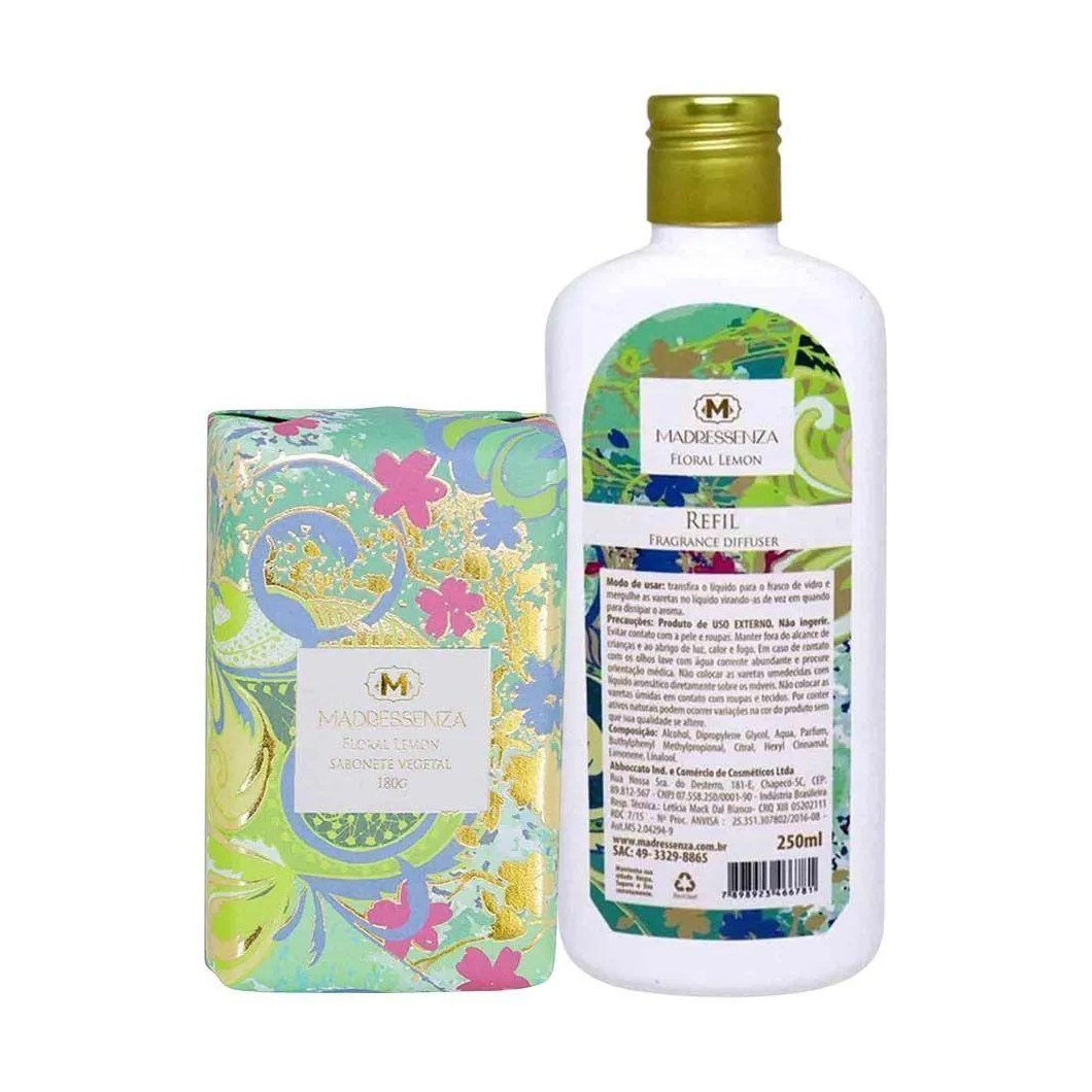 Kit Sabonete Vegetal + Refil Difusor de Aromas Floral Lemon Madressenza 250ml