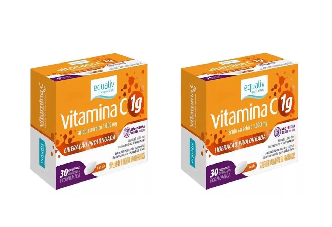 KIT 2 VITAMINA C 1G ÁCIDO ASCóRBICO EQUALIV 30COMPS
