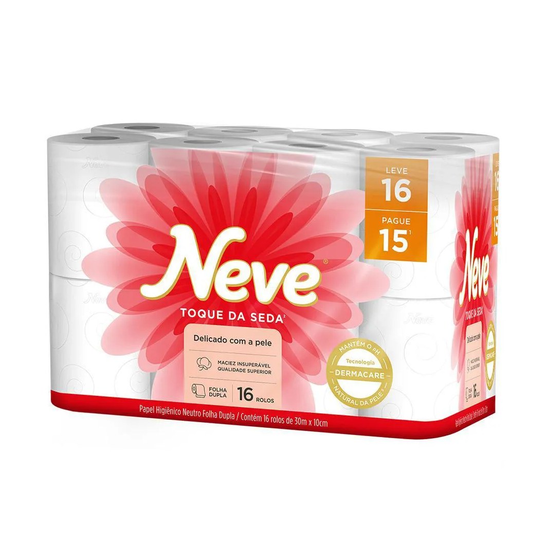 Kit 2 Papel Higiênico Neve Toque de Seda Folha Dupla 16un Cada