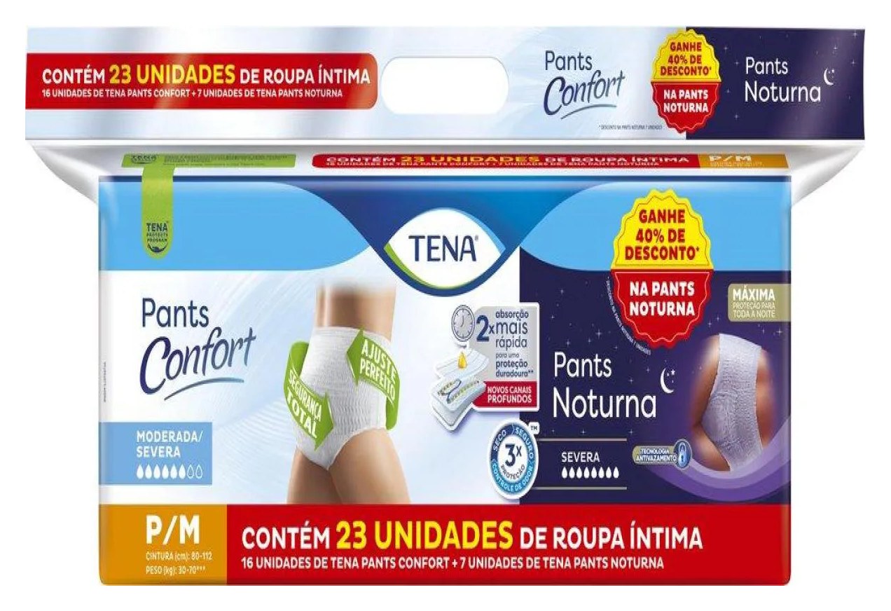 Kit Tena Roupa Íntima Confort P/m 16un + Roupa Íntima Noturna P/m 7un