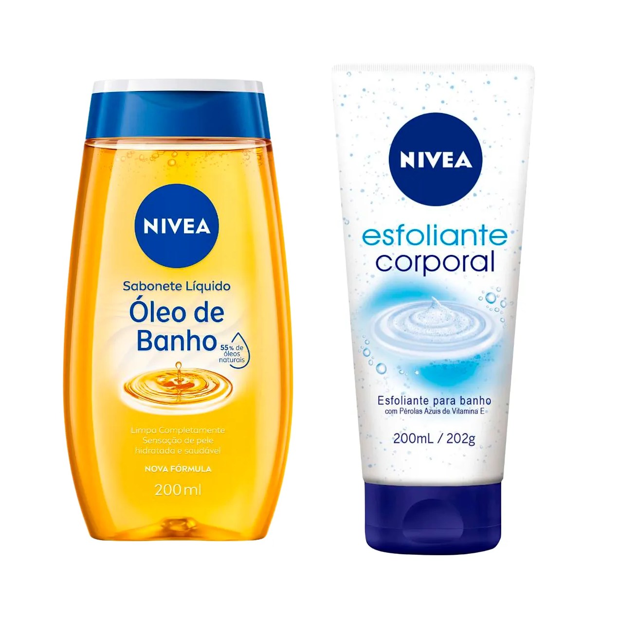 Kit Nivea Esfoliante Corporal para Banho 200ml + Sabonete Líquido Corporal Óleo de Banho 200ml