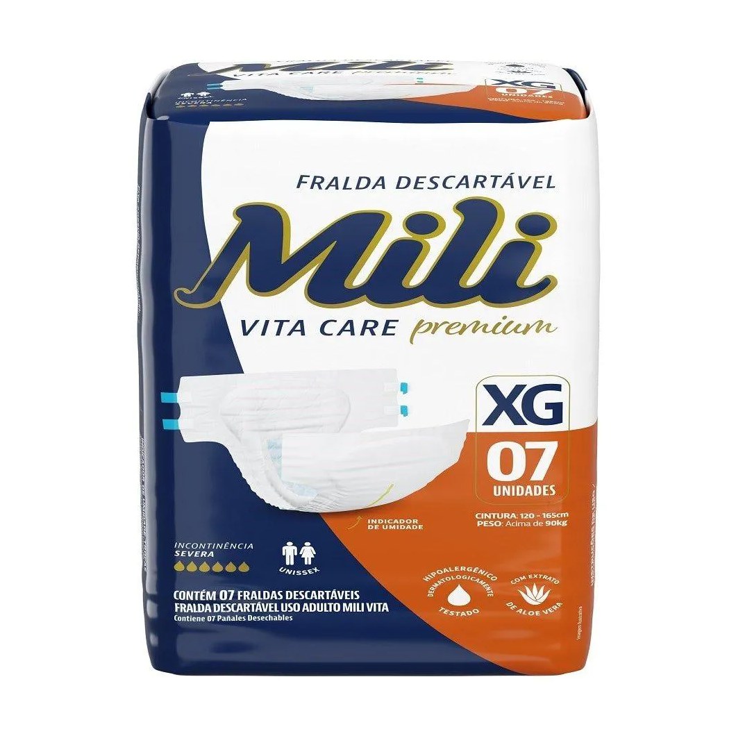 Fralda Descartavel Mili Vita Care Adulto Tamanho Xg - 8 Pacotes com 7 Fraldas