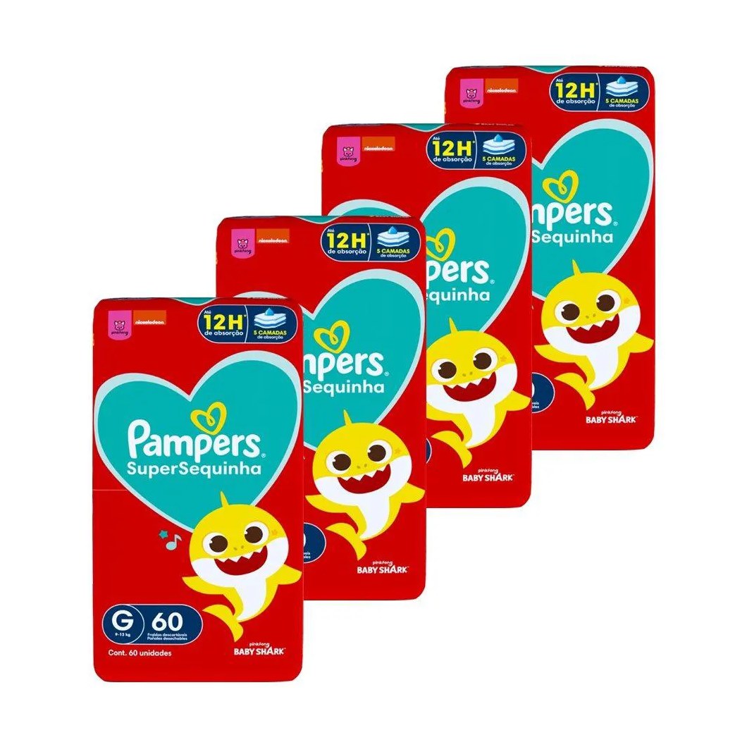 Fralda Descartável Pampers Supersequinha Tamanho G - 4 Pacotes com 60 Fraldas - Total 240 Tiras