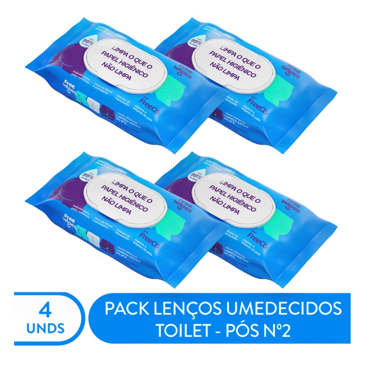 Lenço Umedecido Toilet Free Wipes 4 Unidades