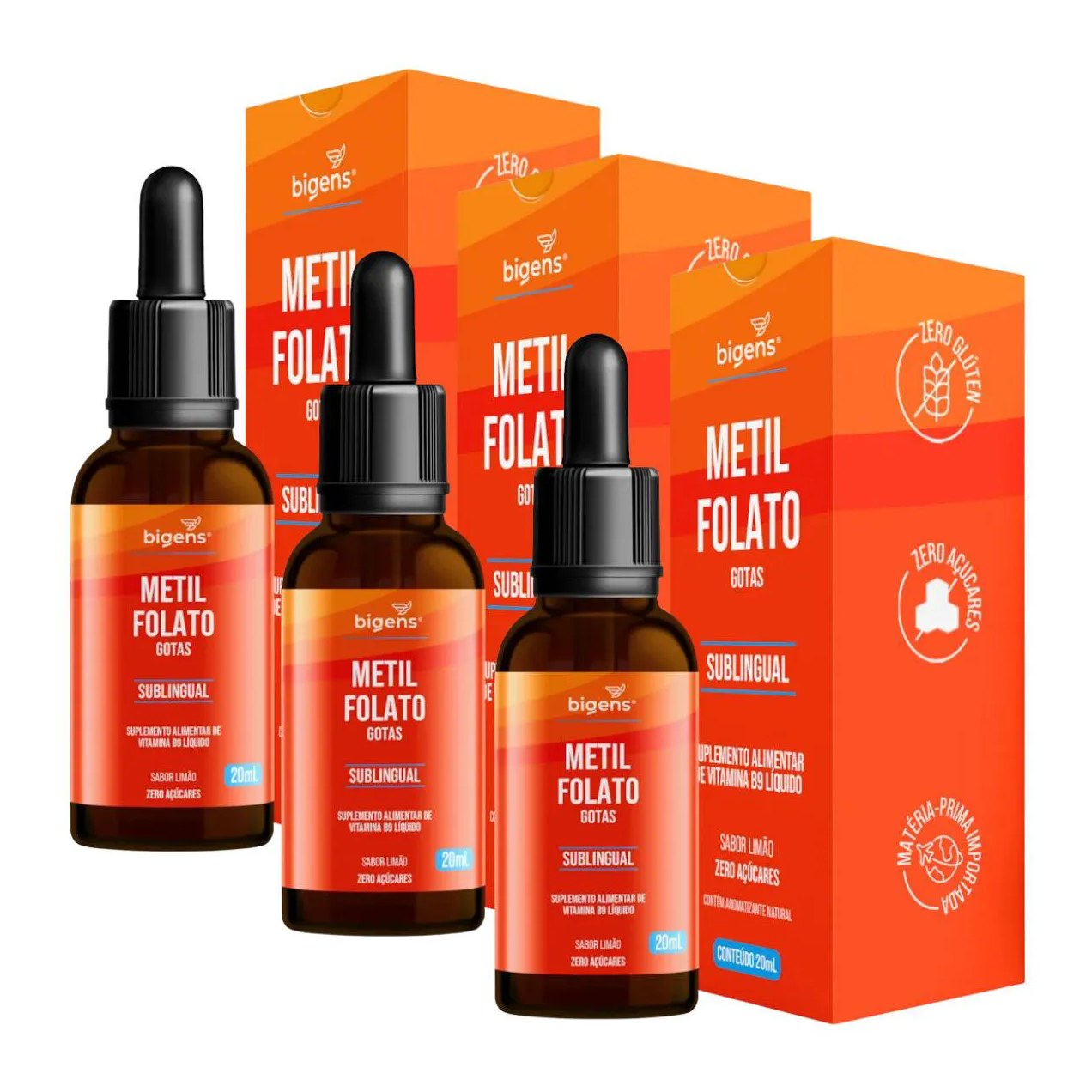3X METILFOLATO VITAMINA B9 BIGENS LIMãO 20ML