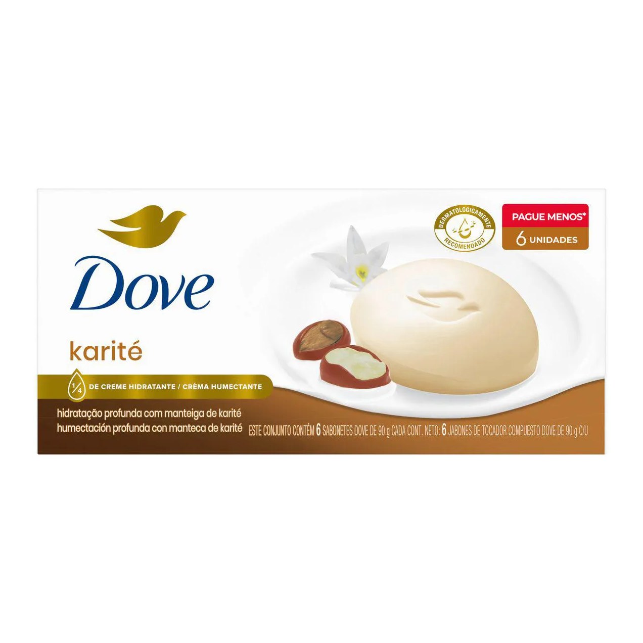 Kit Sabonete em Barra Dove Karité e Baunilha 90g 6 unidades
