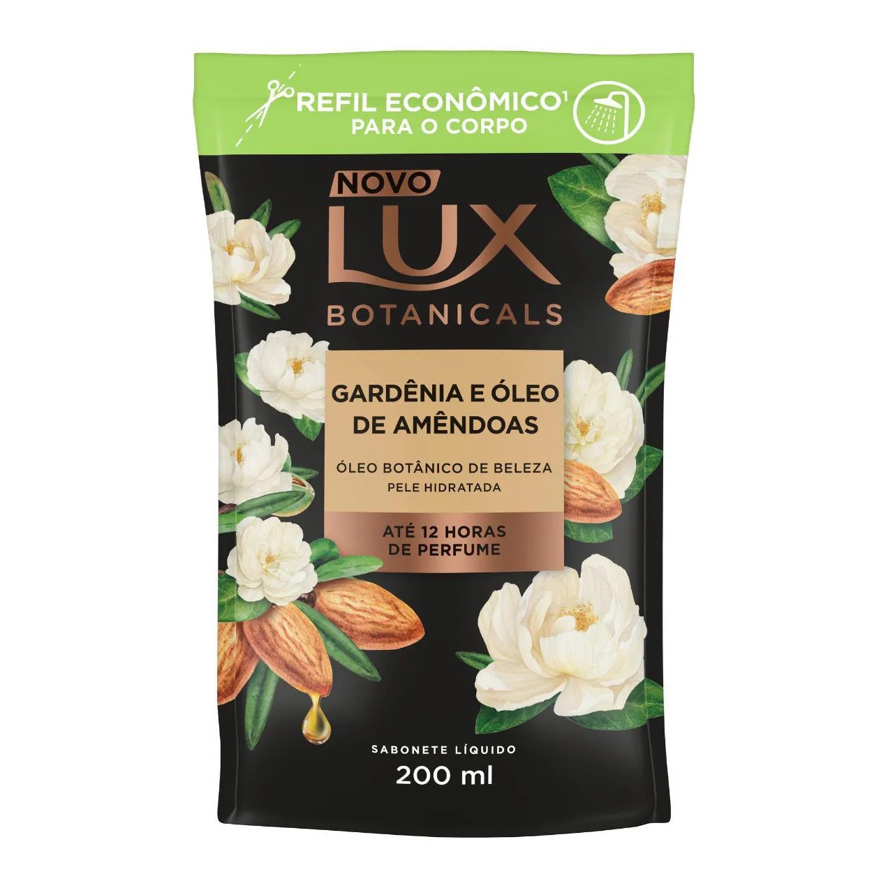 Refil Sabonete Líquido Lux Botanicals Gardênia e Óleo de Amêndoas 12h Glicerinado 200ml