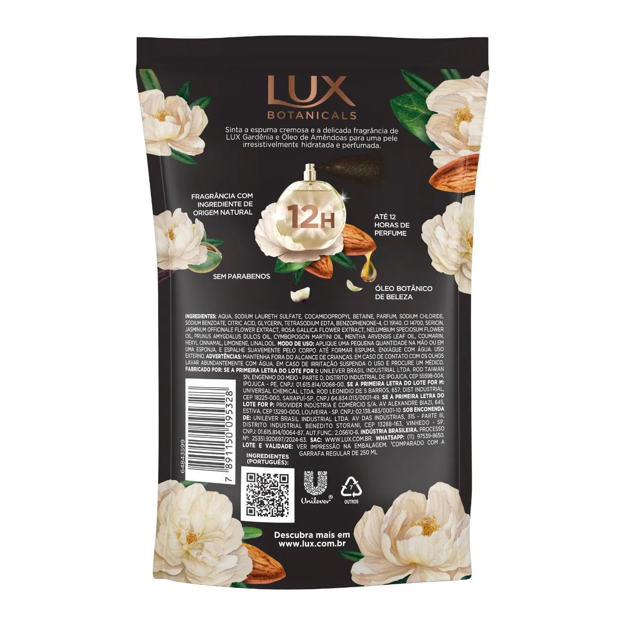 Refil Sabonete Líquido Lux Botanicals Gardênia e Óleo de Amêndoas 12h Glicerinado 200ml