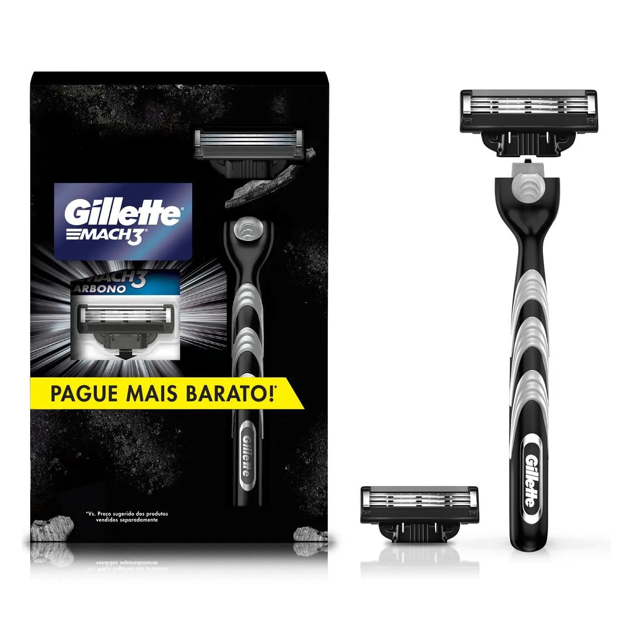 Kit Aparelho de Barbear Descartável Rosto Gillette Mach3 Carbono + 1 Refil