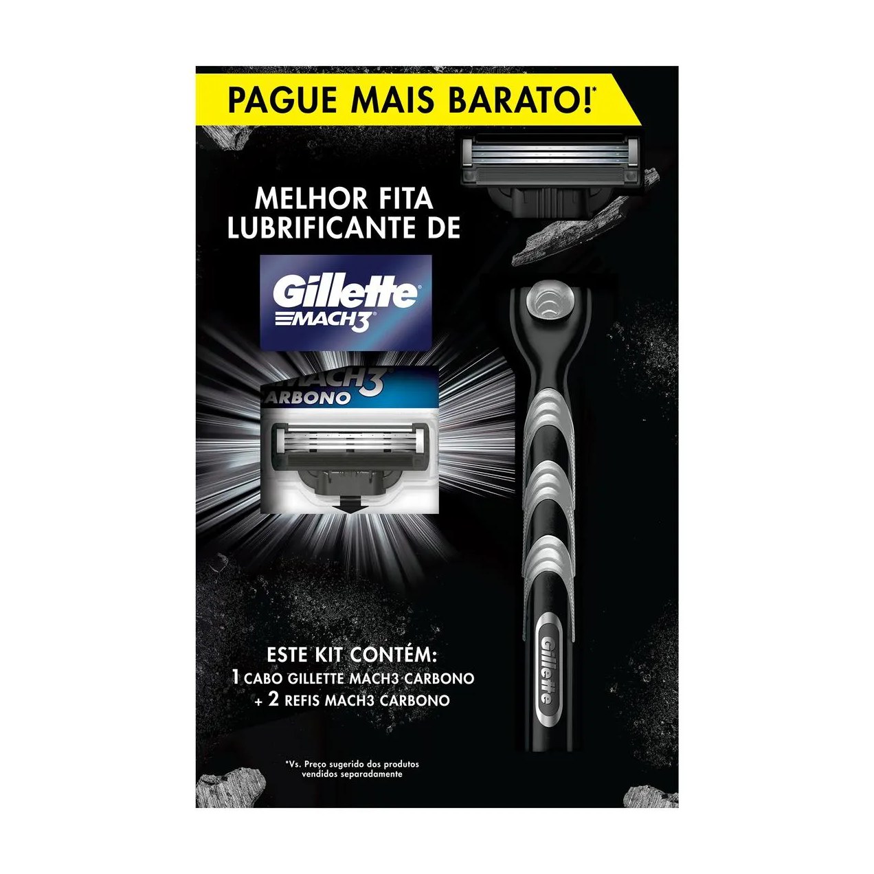 Kit Aparelho de Barbear Descartável Rosto Gillette Mach3 Carbono + 1 Refil