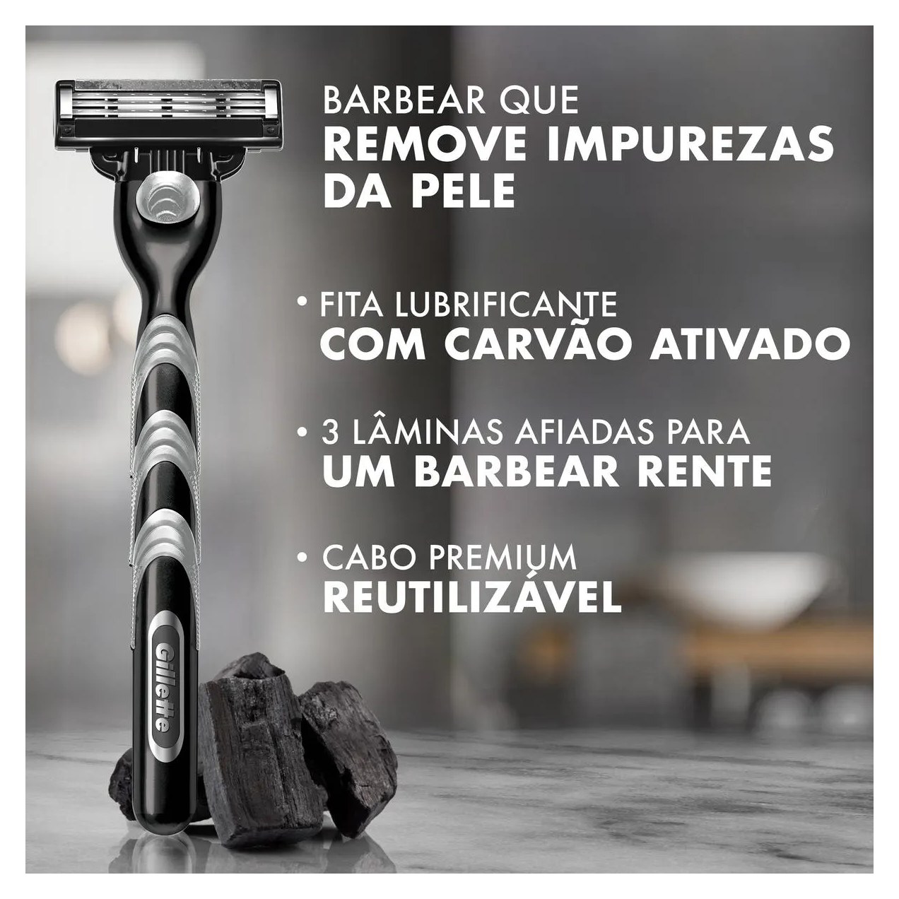 Kit Aparelho de Barbear Descartável Rosto Gillette Mach3 Carbono + 1 Refil