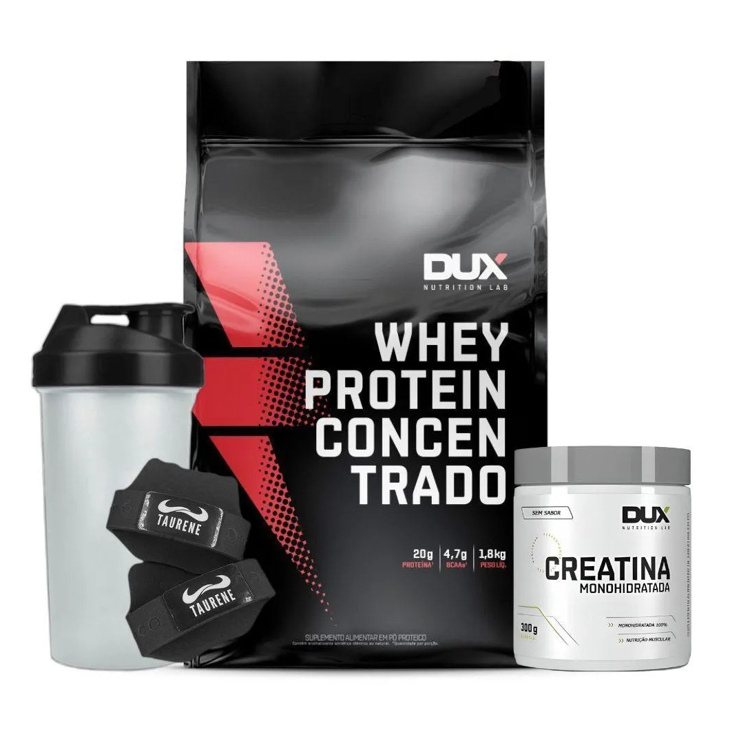 Whey Concentrado 1,8kg Chocolate Creatina Coqueteleira Dux