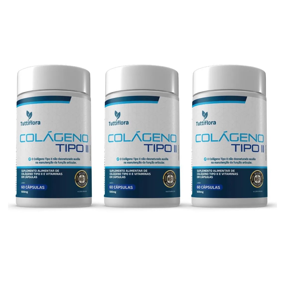 Kit 3x Colágeno Tipo 2 500mg 60 cápsulas Tuttiflora