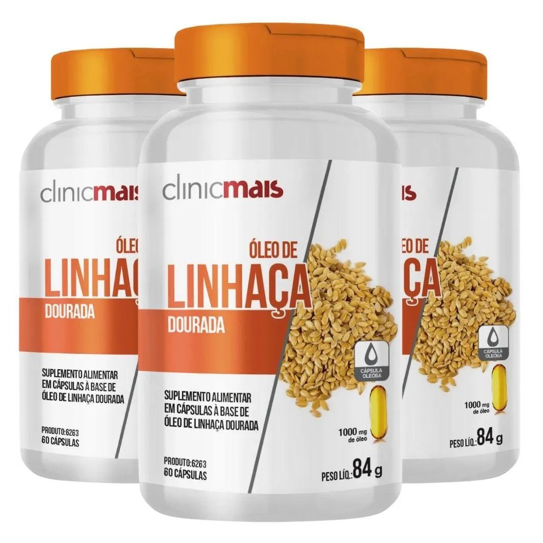 Kit 3x Óleo de Linhaça Dourada 1000mg 60 cápsulas - Clinicmais