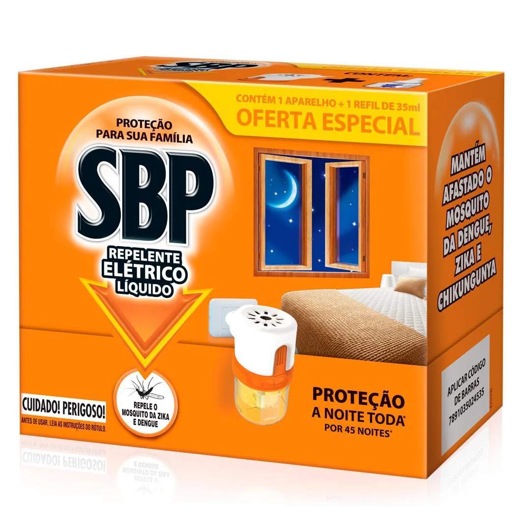 Inseticida Sbp Elétrico Líquida 45 Noite Aparelho com Refil 35ml 1 Unidade