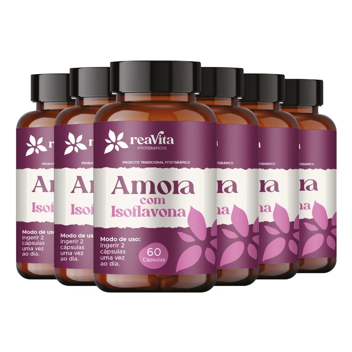 Kit 6 Suplemento Natural Amora Miúra + Isoflavona 500mg 60 Cápsulas
