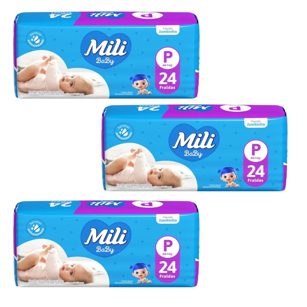Kit C3 Fralda Infantil Jumbinho P C/24 - Mili
