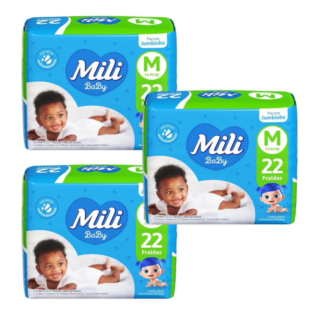 Kit C3 Fralda Infantil Jumbinho M C/22 - Mili