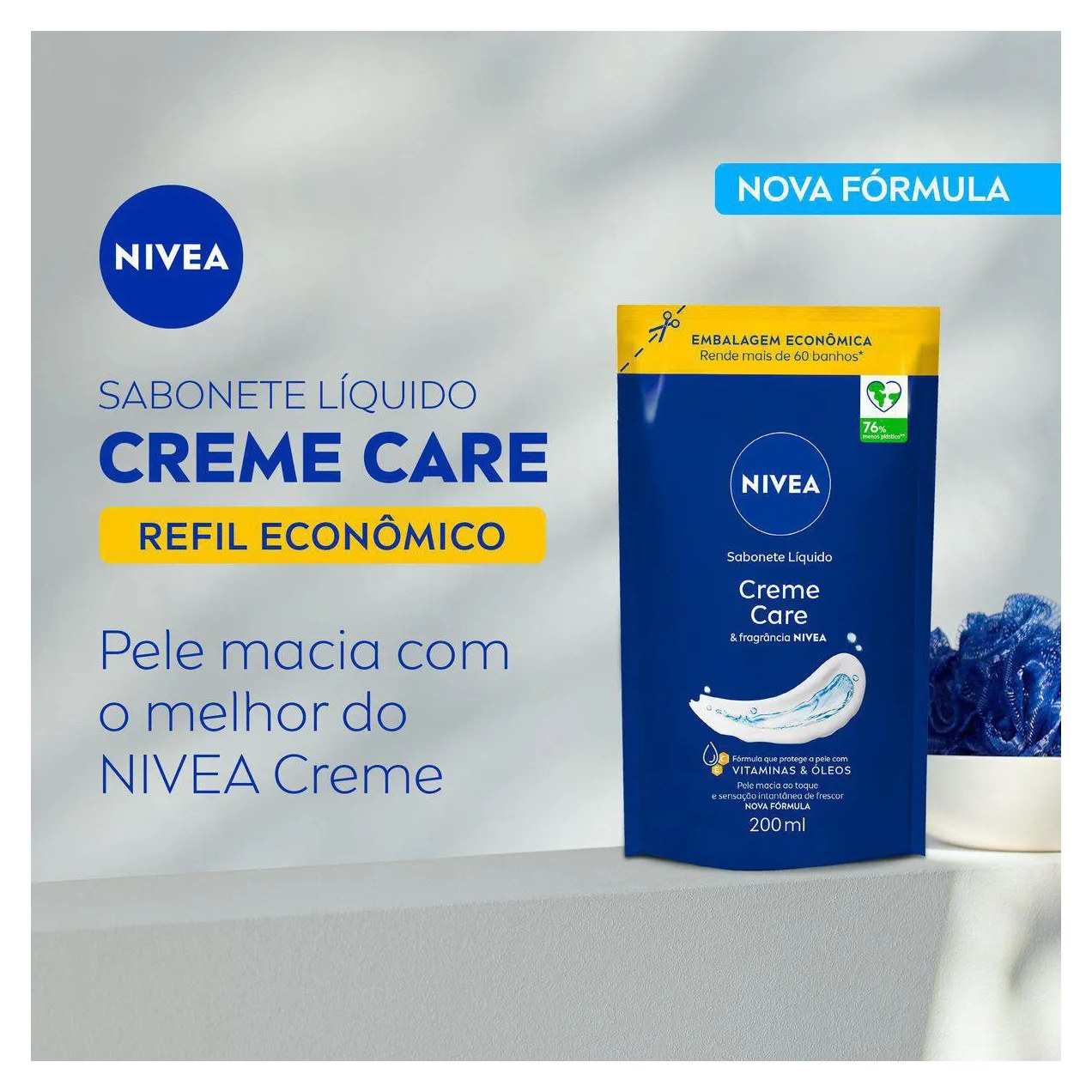 Refil Sabonete Líquido Corporal Nivea Creme Care com 200ml