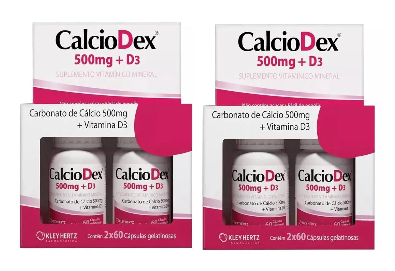 Kit 2 Calciodex 500mg + D3 com 120 cápsulas - Kley Hertz