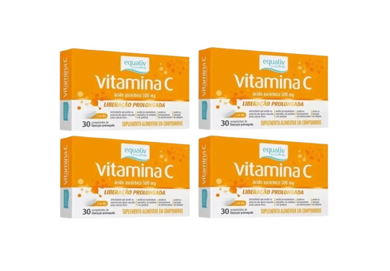 Kit 4 Suplemento Vitamina C Ácido Ascórbico 500mg - Equaliv