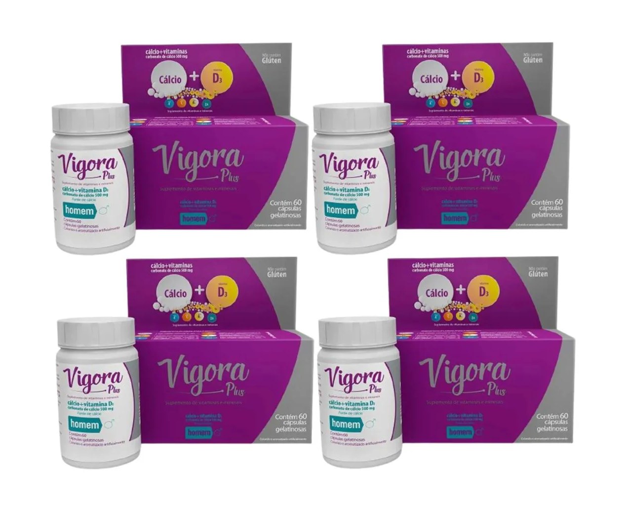 Vigora Plus Homem Cálcio Calcium +vit D3 ( Kit 4x60=240cp )