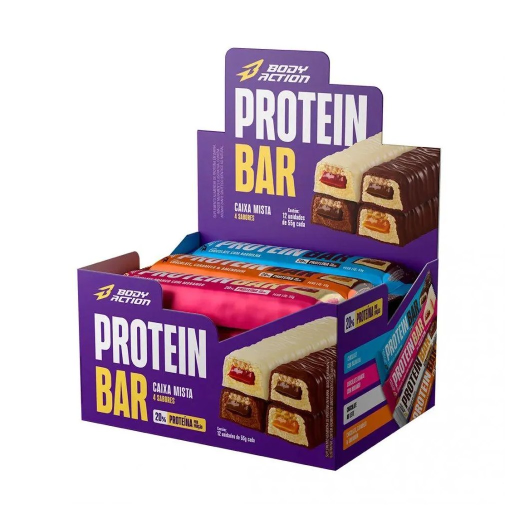Protein Bar (display 12 Unid 55g) - Sabor: Caixa Mista (4 Sabores)