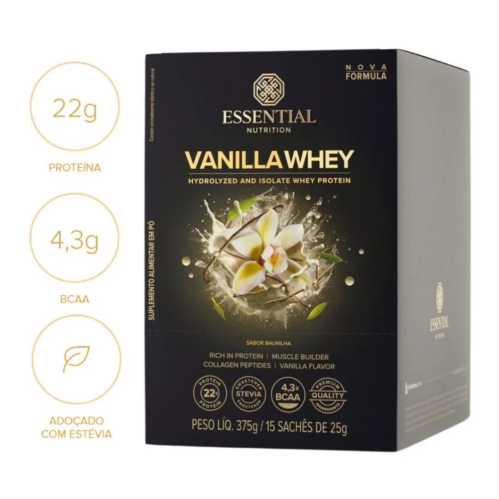 Essential Nutrition Whey Protein - Sabor Vanilla - (caixa 15 Saches)