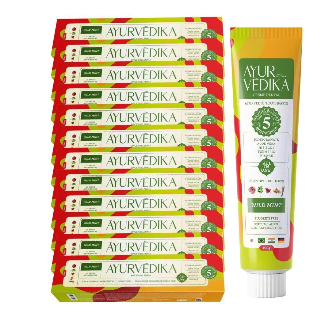 Kit 12 Creme Dental Ayurvédico Sem Flúor Wild Mint Natural