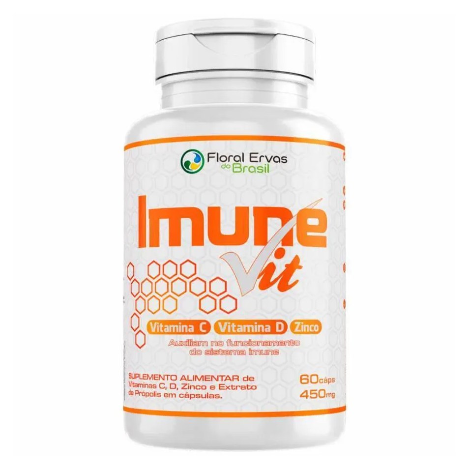 Imune Vit (vitamina C, D e Zinco) 450mg 60 cápsulas - Floral Ervas