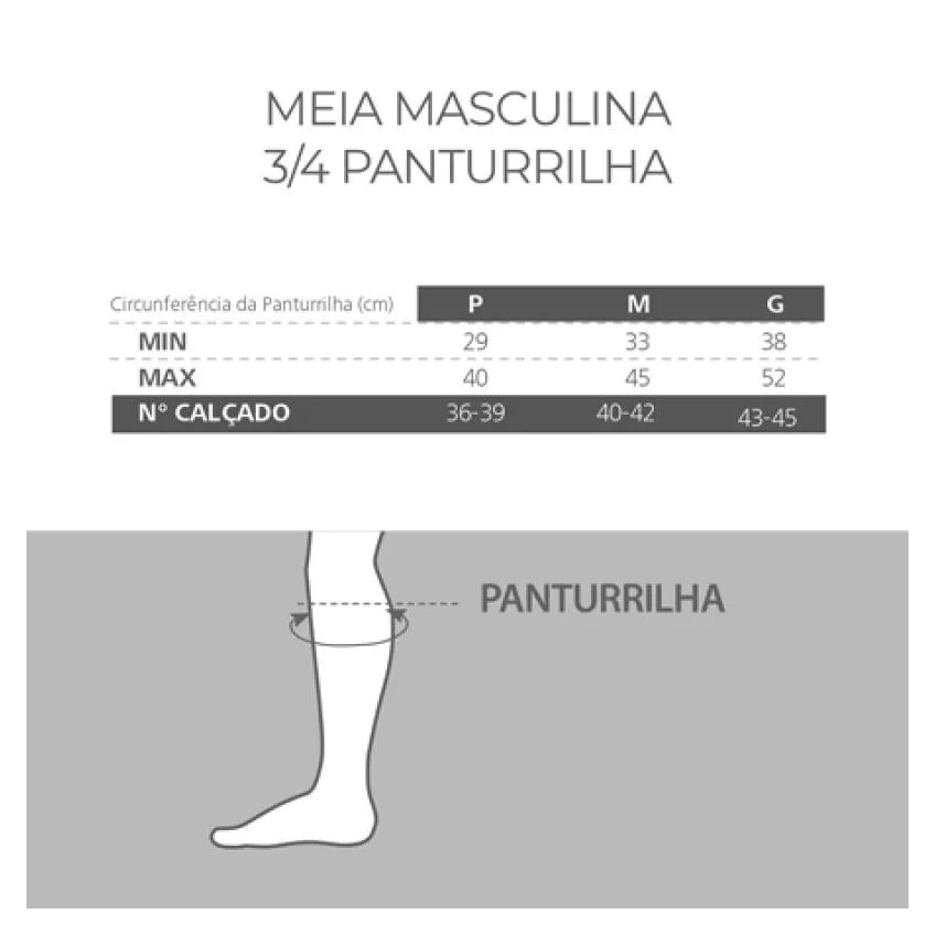 Meia ¾ Panturrilha Attiva Alta Compressao 20-30 Mas Fechada Preta Tamanho G Cor Preta