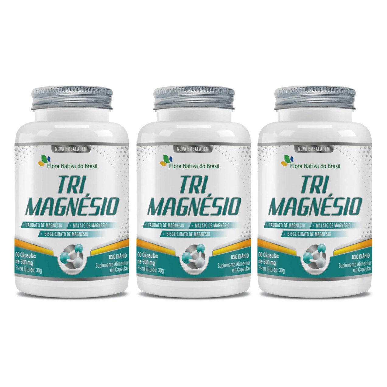 Kit 3 Trimagnésio (taurato, Malato e Quelato) 500mg 60 cápsulas