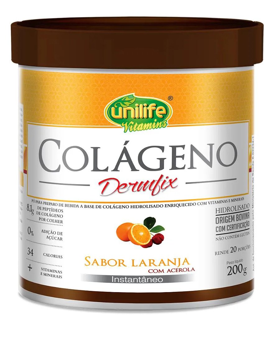 Colágeno Hidrolisado em Pó - Dermfix - Sabor Laranja com Acerola