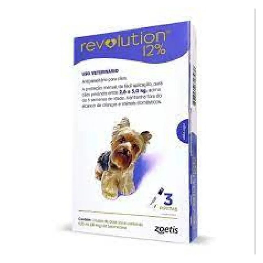 Revolution 12% Cães Entre 2,5 a 5kg - 0,25ml - 3 Pip Roxo