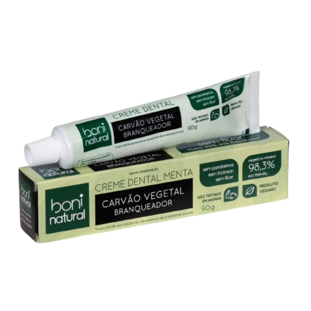 Pasta de Dente Branqueadora Menta e Carvão Vegetal Vegano
