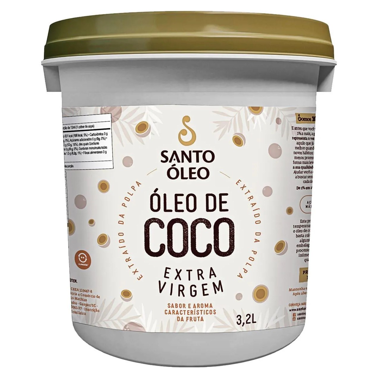 Óleo de Coco Extravirgem Polpa 3,2l Santo Óleo