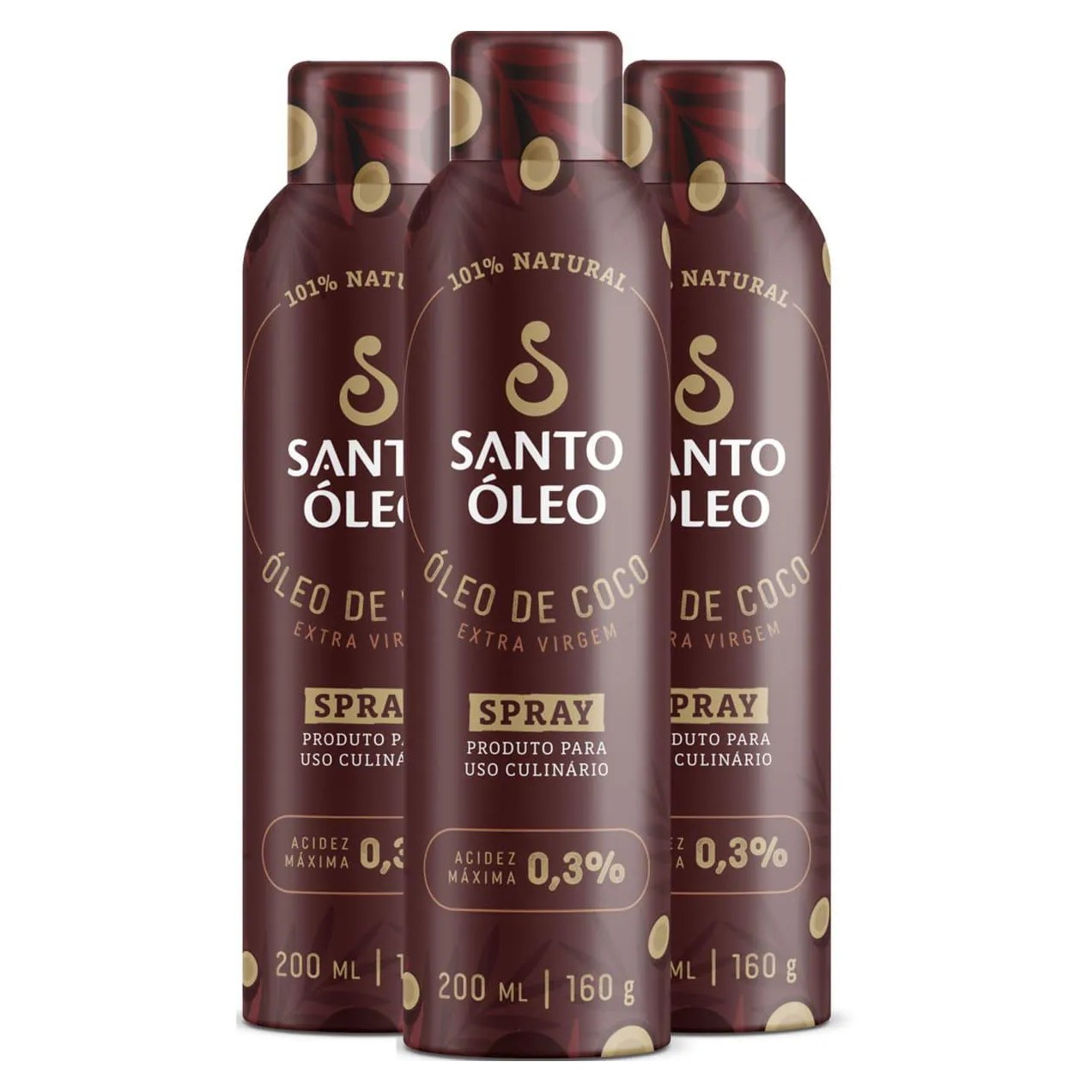 Óleo de Coco Extravirgem Spray 3 X 200ml Santo Óleo