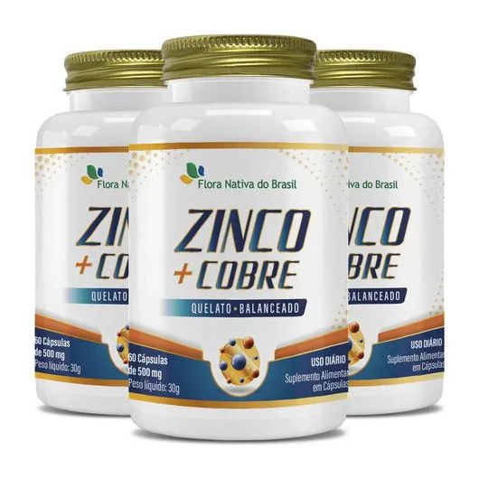 Zinco e Cobre 3 X 60 cápsulas Flora Nativa