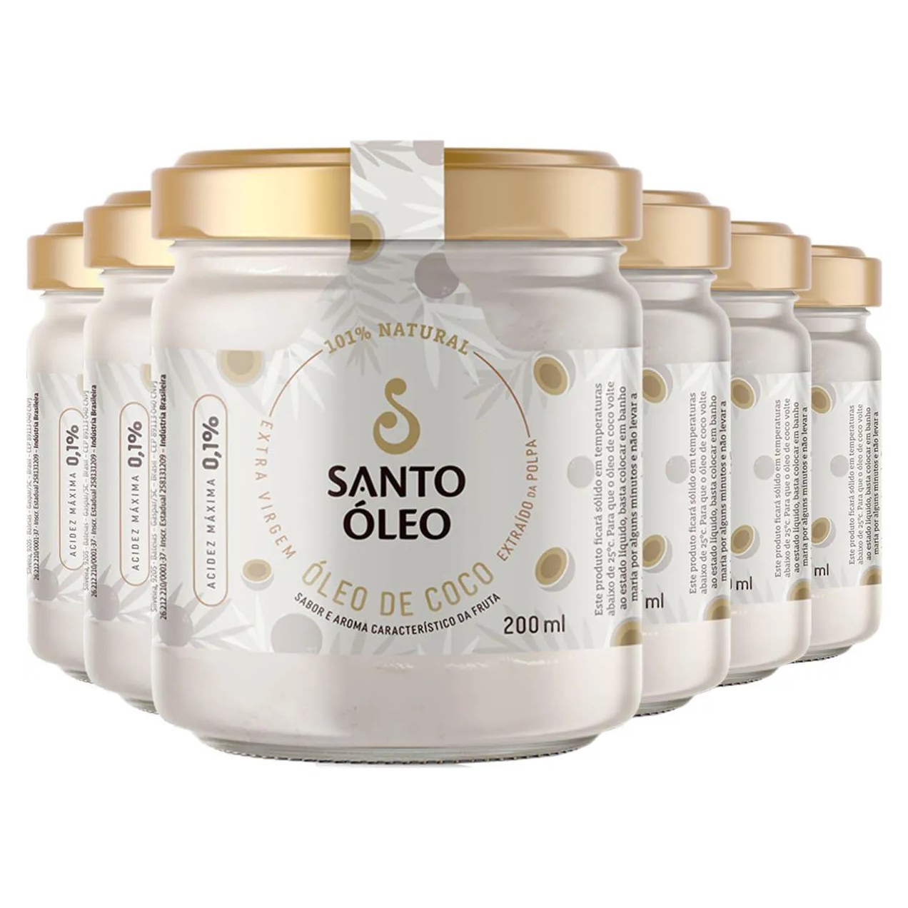 Óleo de Coco Extravirgem Polpa 6 X 200ml Santo Óleo