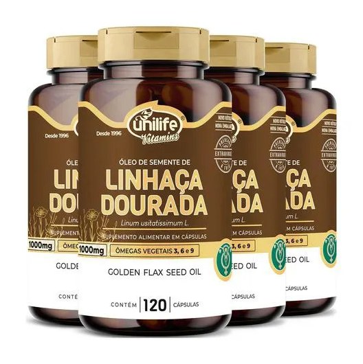 Óleo de Linhaça Dourada 4 X 120 cápsulas Unilife