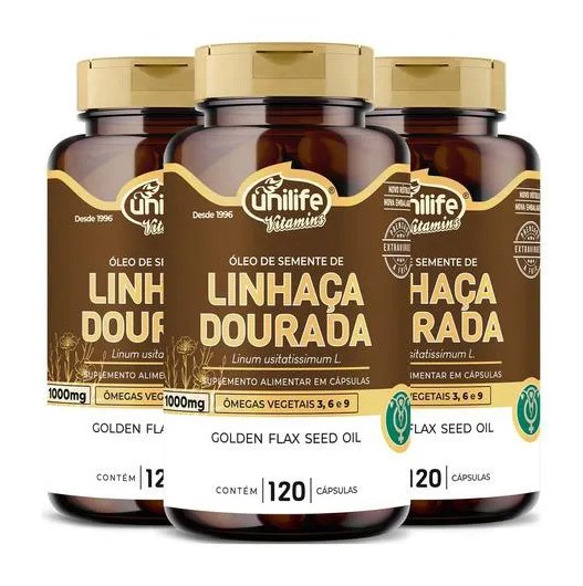 Óleo de Linhaça Dourada 3 X 120 cápsulas Unilife
