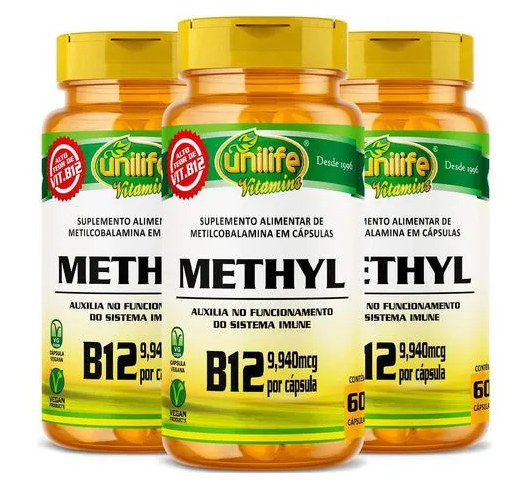 Vitamina B12 Metilcobalamina 3 X 60 cápsulas Unilife