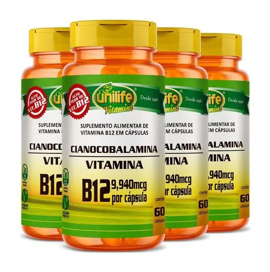 Vitamina B12 Cianocobalamina 4 X 60 Cápsulas Unilife