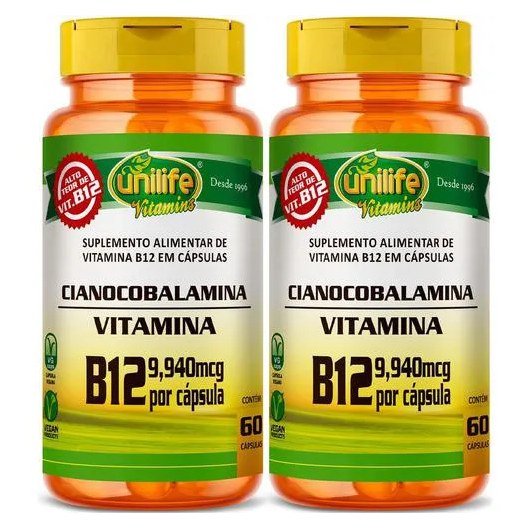 Vitamina B12 Cianocobalamina 2 X 60 Cápsulas Unilife