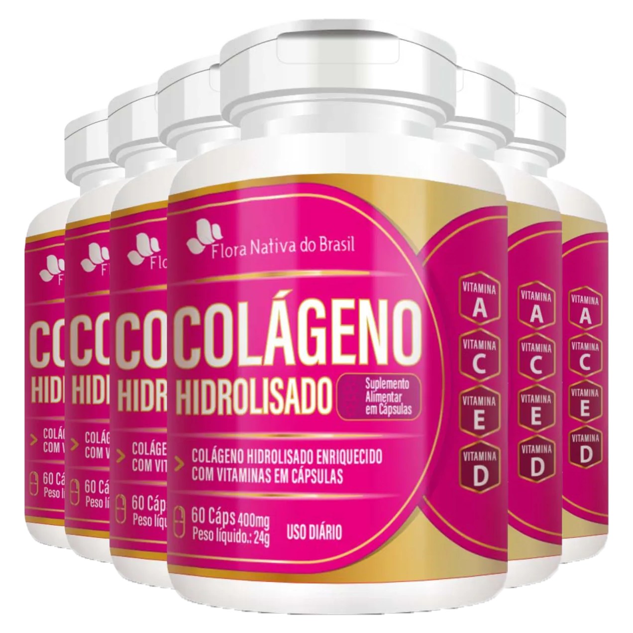 Colágeno Hidrolisado 400mg 6 X 60 cápsulas - Flora Nativa