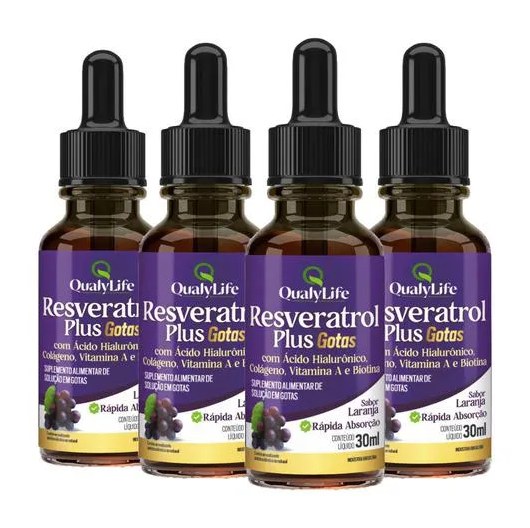 Kit 4 Resveratrol Plus Gotas Sabor Laranja 30ml - Qualylife