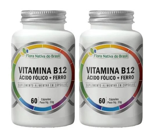 Vitamina B12 Ácido Fólico e Ferro 2x60 cápsulas Flora Nativa