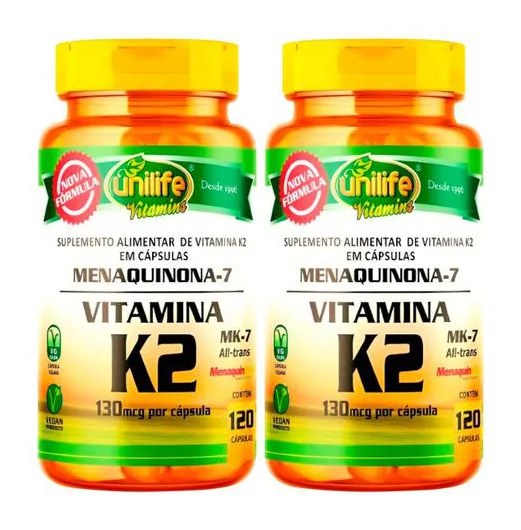Kit 2 Vitamina K2 Mk7 Menaquinona 120 Cápsulas Unilife