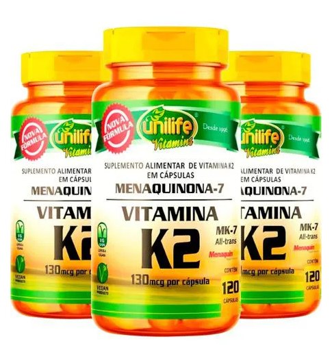 Kit 3 Vitamina K2 Mk7 Menaquinona 120 Cápsulas Unilife