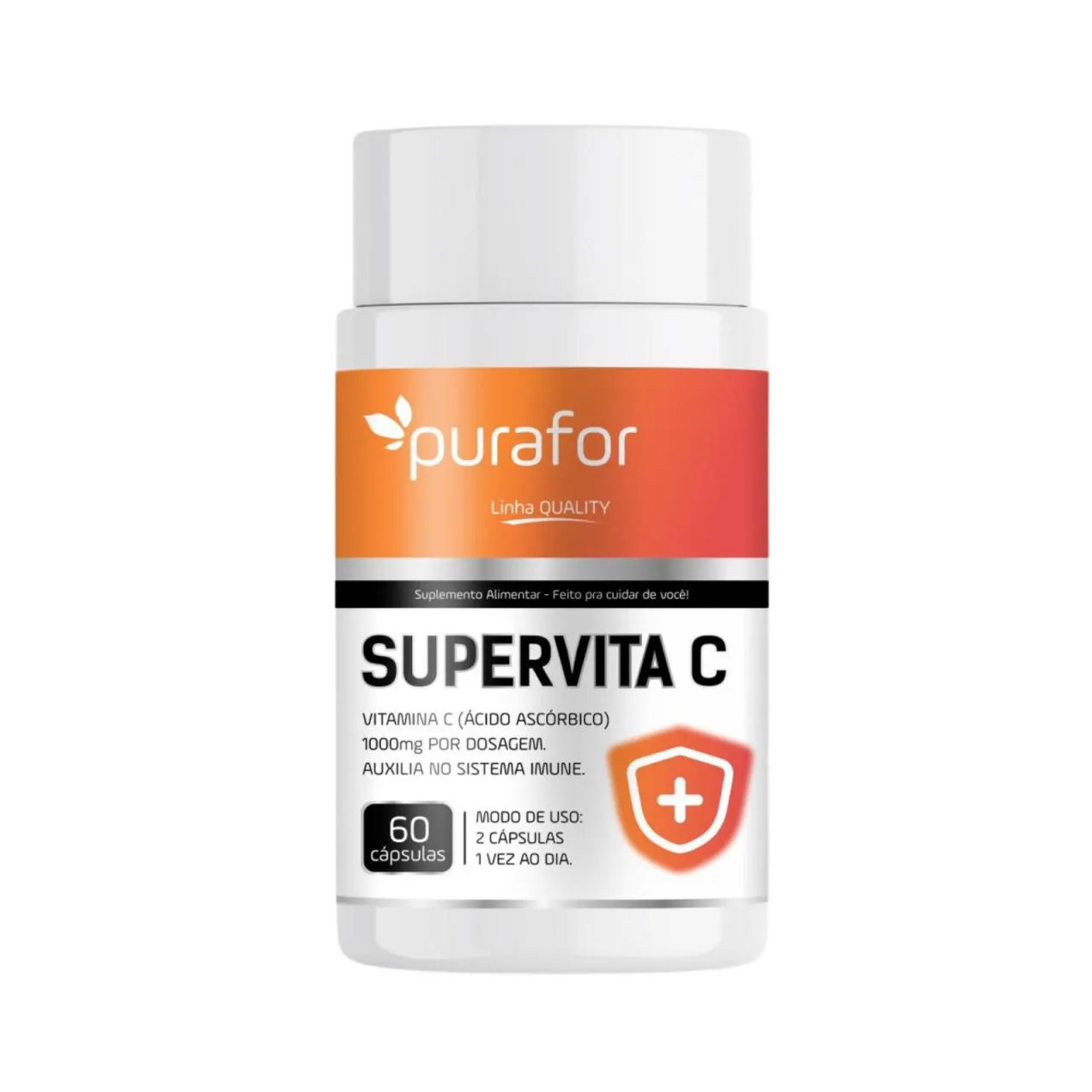 Vitamina C 1000mg L Supervita C Purafor I 60 cápsulas | Imunidade I Antioxidante I Anti - Idade